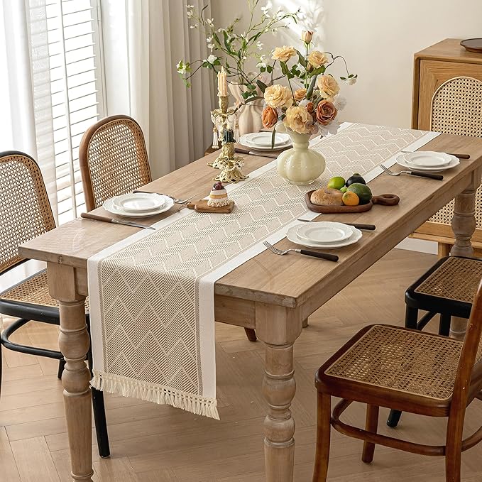 Table Runner 48 Inches Long,Waterproof Boho Table Runner with Tassel Fringe,Table Runners for Party Coffee Table