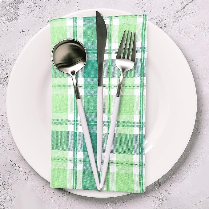 Cloth Napkins, 20x20 Inch Square 100% Cotton, Saint Patrick Plaid