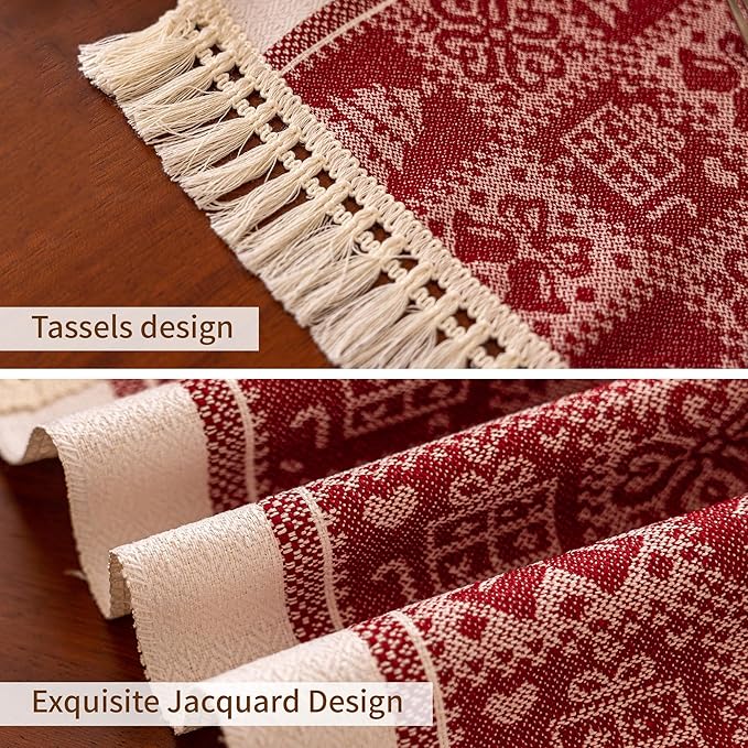 Table Runners 72 Inches,Christmas Tree Table Runner with Tassel Fringe,Gift Table Runner for Party，Coffee Table, Festival