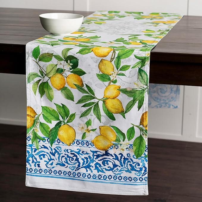 Maison d' Hermine Table Runner 100% Cotton Double Layer Table Runners 72 inches Long Decorative for Home Kitchen Dining Party Baby Shower Wedding Bridal Shower Spring Summer (Cedrat, 14.50" x 72")