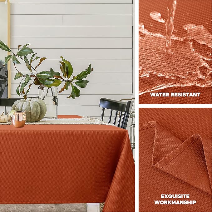 Biscaynebay Fall Tablecloth Textured Fabric Square Tablecloths 90x90 Inch, Rust Thanksgiving Autumn Harvest Water Resistant Fabric Tablecloths for Kitchen, Dining, Wedding, Parties Machine Washable