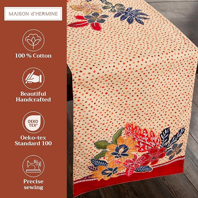 Maison d' Hermine Table Runner 100% Cotton Single Layer Table Runners 72 inches Long for Thanksgiving Christmas Decorations Home Kitchen Dining Party Wedding (Kalahari, 14.5" x 72")