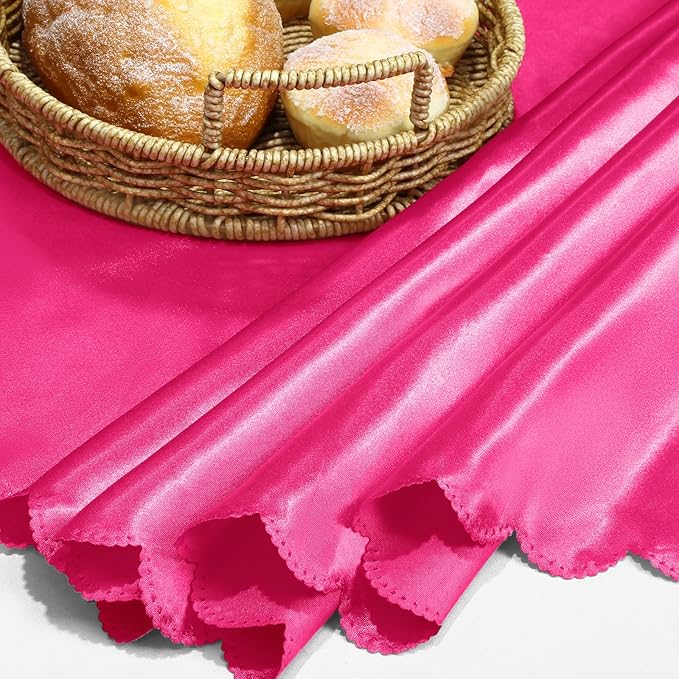 KKJIAF 1 Pack 108 Inch Round Table Cloth, Hot Pink Overlay Round Satin Table Cover, Silky Satin Dining Tablecloths for Wedding Buffet Parties Banquet Decoration