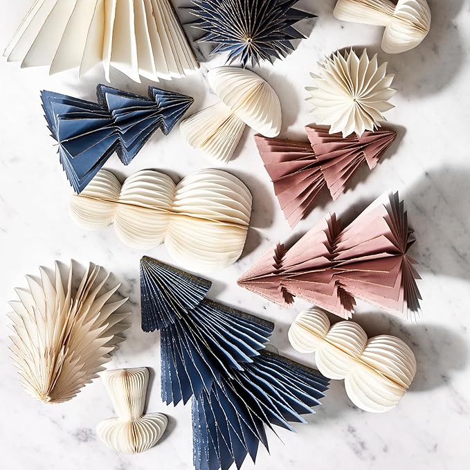 LampLust White Honeycomb Paper Trees, 2 Pack, 10 & 12 Inch, Winter Ornaments, Winter Decorations for Home and Mantel Decor, Winter Wonderland Decorations