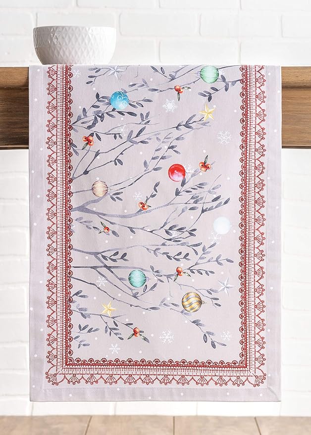 Maison d' Hermine Table Runner 100% Cotton Single Layer Table Runners 60 inches Long for Thanksgiving Christmas Decorations Home Kitchen Dining Party Wedding (Fairy Christmas, 14.5" x 60")