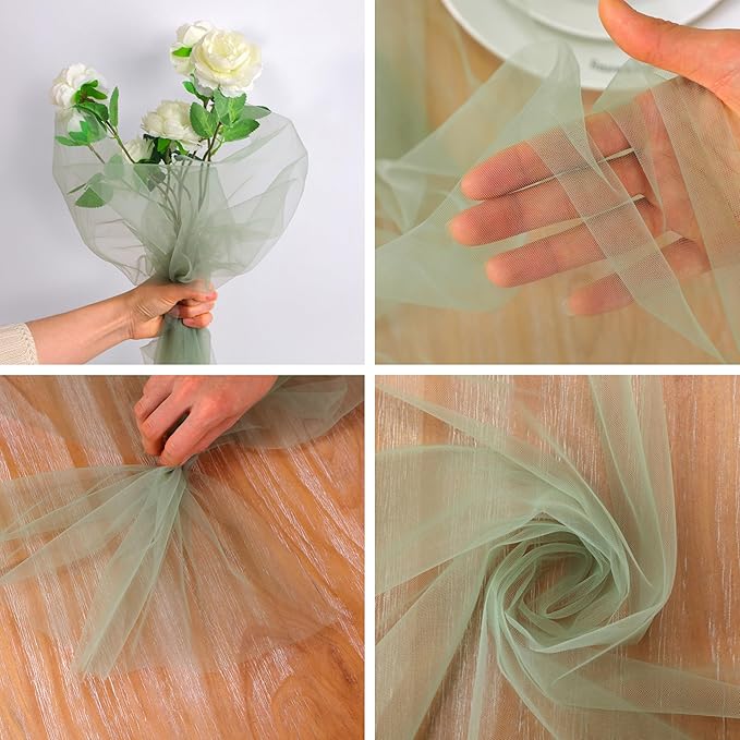 Snowkingdom Sage Green Table Runner, 10 FT Sheer Tulle Cheesecloth Gauze, Boho Rustic Table Centerpieces Decoration for Spring Wedding Baby Bridal Shower Christmas Party