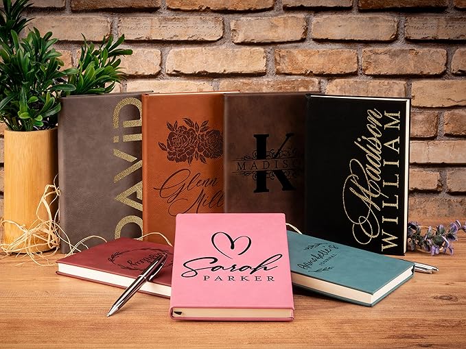 Personal Leather Journal Notebooks | 12 Design, 9 Color - Gray | Journal for Women, Men - Custom Notebook to Write in - Diary for Girls, Women - Personalized Gift Idea for Girl, Boy, Mom and Dad