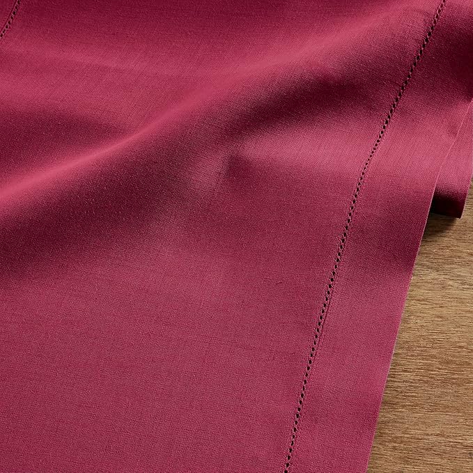 Solino Home Linen Beet Table Runner 90 Inches Long - 100% Pure Linen Hemstitch 14 x 90 Inch Table Runner for Dining, Fall, Autumn, Thanksgiving, Christmas, Holiday - Classic Hemstitch