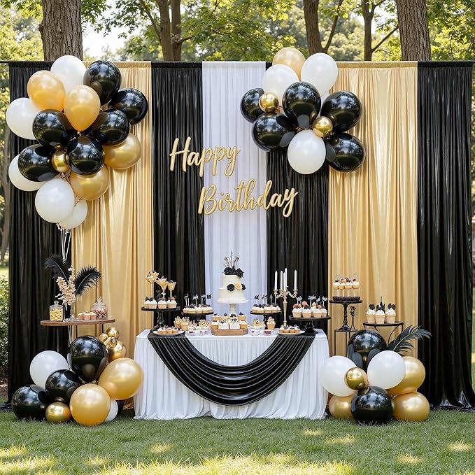 Sequin Backdrop Curtain Black, 4-Panel Glitter Polyester with Rod Pocket
