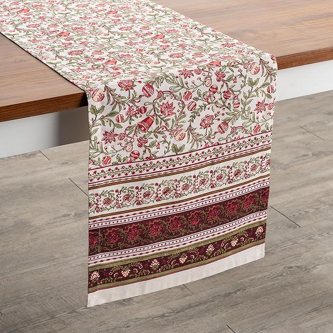 Maison d' Hermine Table Runner 100% Cotton Double Layer Table Runners 72 inches Long for Thanksgiving Christmas Decorations Home Kitchen Dining Party Wedding (Reveillon Au Jardin, 14.5" x 72")