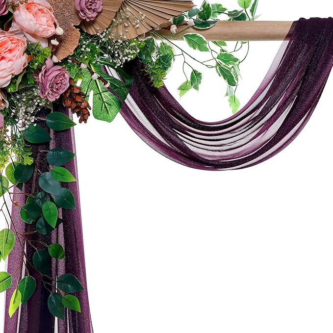 Fabric Sheer Chiffon Eggplant Drapes, 4 Panels 30 x 20 Ft