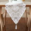 Table Runner with 2 Tassels for Rustic Vintage Decor. Lace Table – White