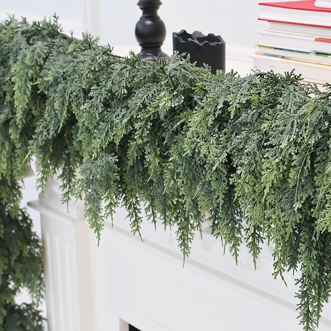 Garland, 6 Ft Green Artificial Cedar with Flexible Wire for Christmas