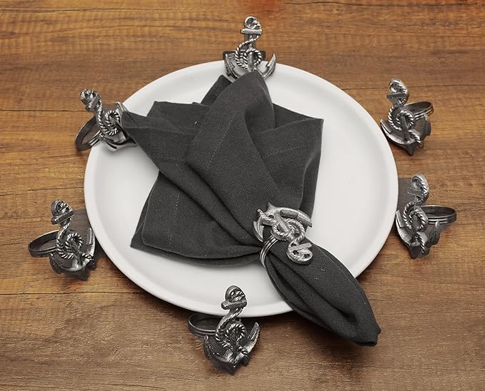 Napkin Rings Set of 12, Silver Aluminum, Modern Style