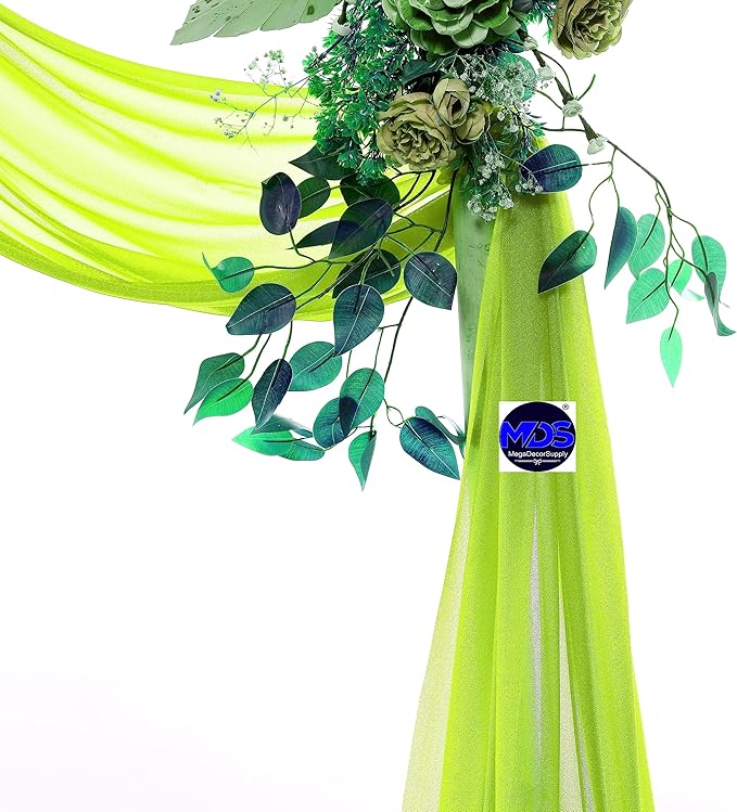 MDS Halloween Chiffon Draping Fabric - 2 Panel, 30" Wide x 30ft Long - Sheer Spooky Arbor & Canopy Drapery for Haunted House Backdrops, Party Ceilings, DIY Costumes & Themed Events - Parrot Green