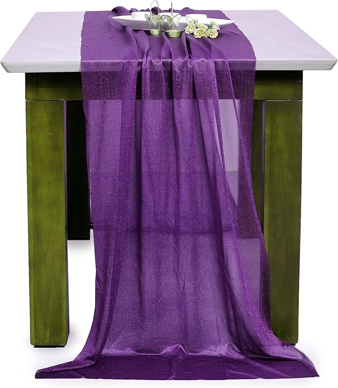 MDS Halloween Chiffon Table Runner - 25 Pack, 29 x 170 Inches, 14ft Each - Sheer Spooky Table Runners for Haunted House Parties, Trick-or-Treat Tables, Witchy Décor, Wedding & Events - Cadbury Purple