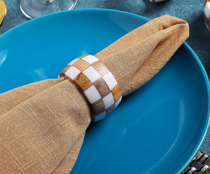 Napkin Rings Set of 12, Brown Cinnamon Mango Wood and Epoxy Resin