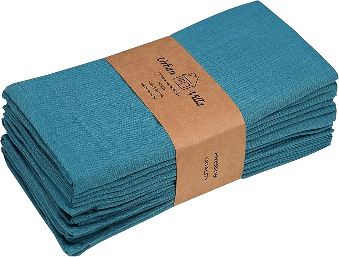 Urban Villa Christmas Dinner Napkins 20’’x20’’ Over Sized Set of 12 Turquise Color Cloth Napkins 100% Cotton Slub Thanks Giving Cloth Napkins Premium Hotel Quality Everyday use Soft Dinner Napkins