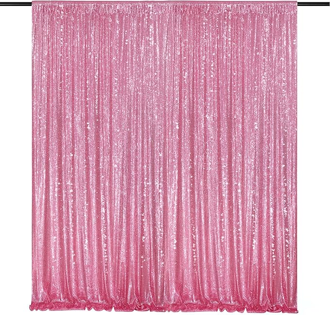 Sequin Backdrop 8ft x 8ft Blush Pink Glitter Backdrop Curtains Glitter Background for Baby Shower Wedding Party Decorations