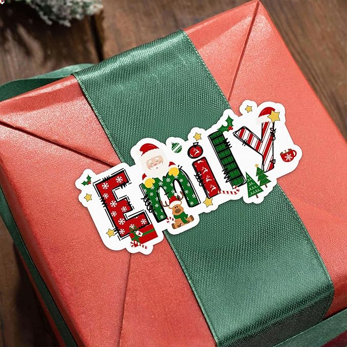 Personalized Christmas Stickers, Custom Name Waterproof Christmas Gift Tags for Gift Box Holiday Decorations, Stockings, Party Favors (Name)