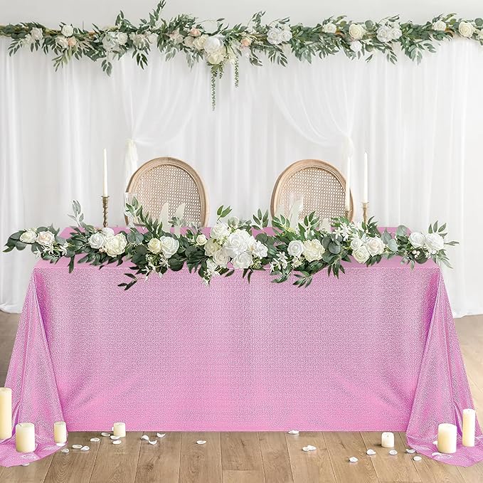 Fitable 2 Pack Pink Sequin Tablecloth for Parties 60x120 Inch - Sparkle Glitter Table Cloth Laser Rectangle Overlay for Wedding Baby Shower Ceremony Birthday Holiday Banquet