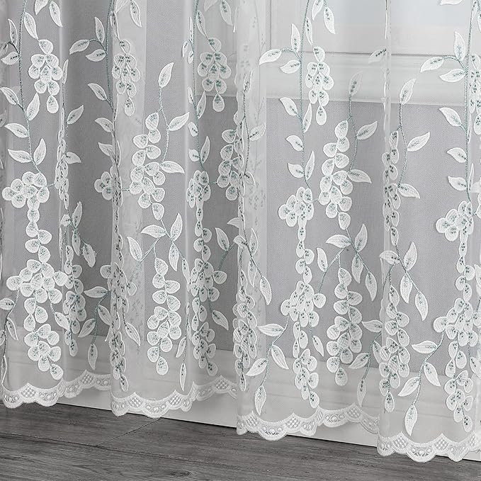 VISIONTEX White Sheer Voile Curtains, Decorative White Embossed Drip Rod Pocket Window Drapes for Home Kitchen, Living Room and Bedroom 54 x 63 Inch, Set of 2 Curtain Panels