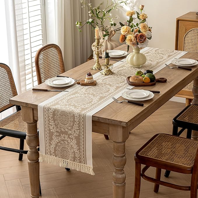 Table Runners 138 Inches,Waterproof Boho Table Runner with Tassel Fringe,Table Runner for Party Coffee Table