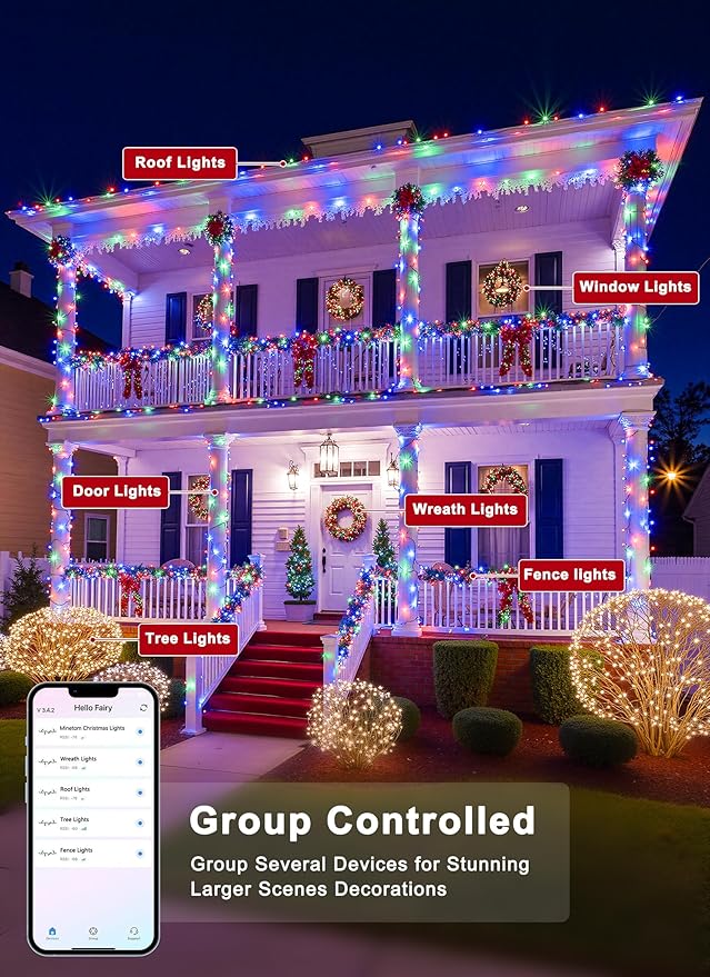 Indoor String Lights, 600 LED, 198 FT RGB Color Changing with App and Remote