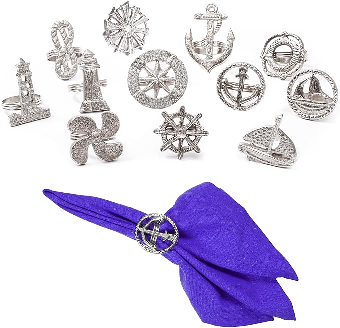 Napkin Rings Set of 12 in Antique Silver Aluminum