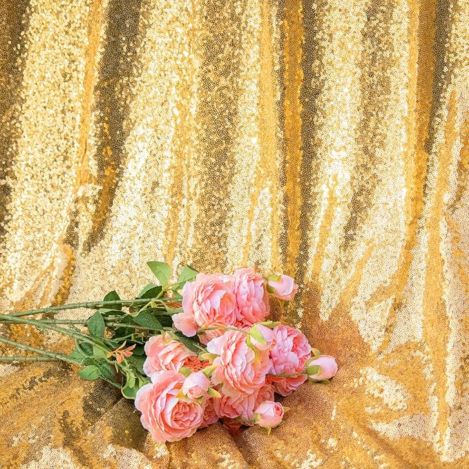 JYFLZQ Gold Sequin Backdrop Curtains 4ft x 6.5ft 1 Panel Glitter Photo Booth Backdrops Sparkly Photography Background Drapes for Parties Wedding Bridal Showers