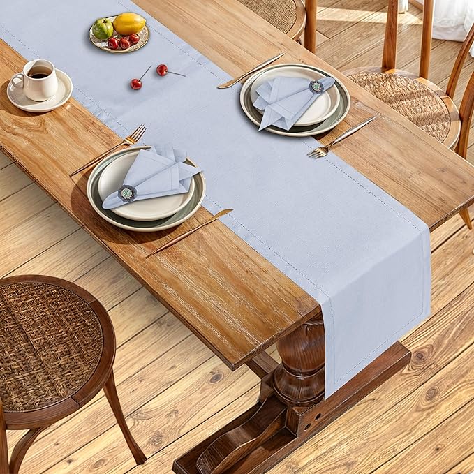 Ruvanti Linen Table Runner 36 Inches, Classic Hemstitch, Washable, Reusable, Non-Slipping, Stain Resistant- Perfect for Parties, Weddings, Dinners, Thanksgiving, Christmas, Indoor use – Arctic Ice