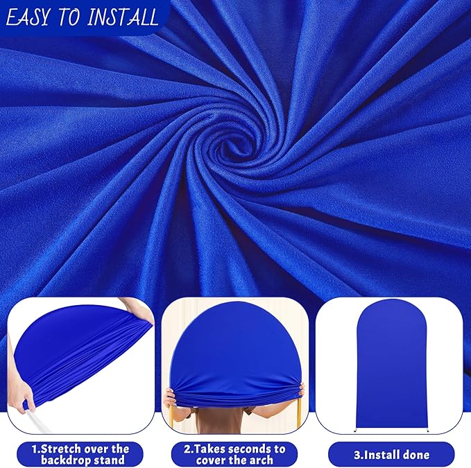 6.6FT Royal Blue Arch Backdrop Cover - Polyester Fitted Wedding Arch Stand Covers Round Top Chiara Arch Backdrop Cover for Birthday Party Banquet Photo Background Decoration