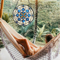 Stained Glass Window Hanging, Blue and White Abstract Flowers