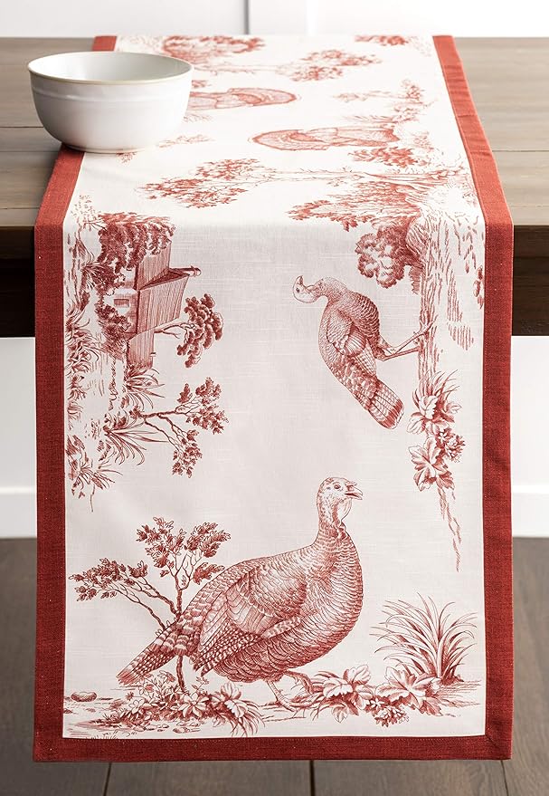 Maison d' Hermine Table Runner 100% Cotton Single Layer Table Runners 108 inches Long for Thanksgiving Christmas Decorations Home Kitchen Dining Party Wedding (Holy Jouy - Red, 14.5" x 108")