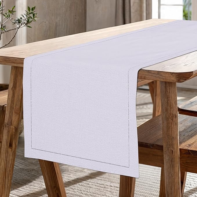 Ruvanti Linen Table Runner 60 Inches, Classic Hemstitch, Washable, Reusable, Non-Slipping, Stain Resistant- Perfect for Parties, Weddings, Dinners, Thanksgiving, Christmas, Indoor use – Lavender Grey