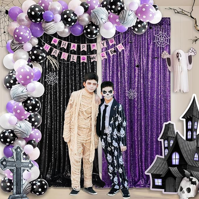 Black Backdrop for Graduation Decorations: 2ftx8ft Black Sequin Halloween Backdrop Curtains Panels Wedding Ceremony Party Home Decorations 3 Packs