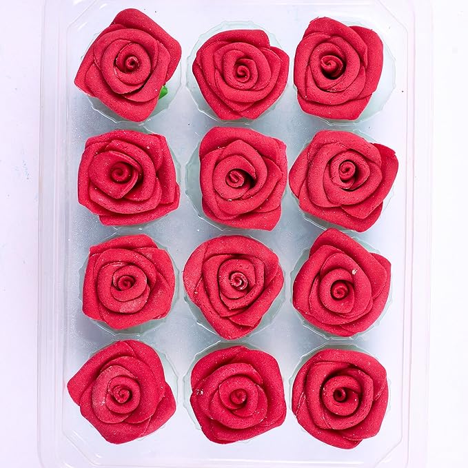 Edible Cupcake Toppers, 12 Sugar Roses About 1.5 Inches in Several Colors