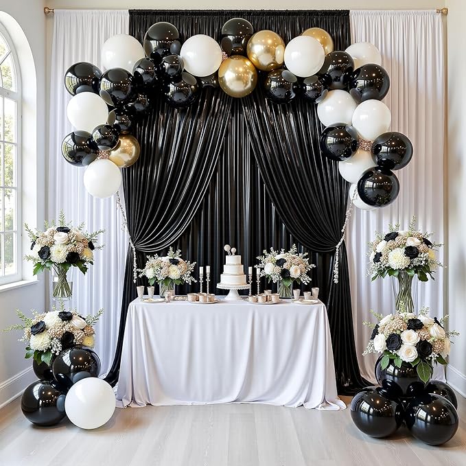 Sequin Backdrop Curtain Black, 4-Panel Glitter Polyester with Rod Pocket