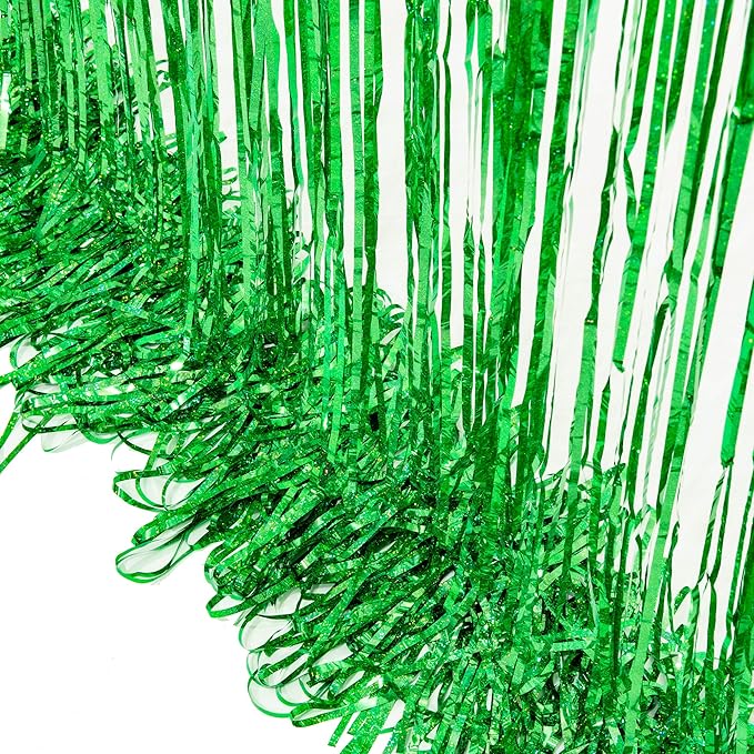 BRAVESHINE Tinsel Foil Fringe Curtains - 2 Pack 3.2 x 8.2 ft Metallic Photo Booth Streamer Backdrops for Birthdays Fiestas Melons Hawaiian Luau Tropical-Theme Christmas Party Decorations - Red Green
