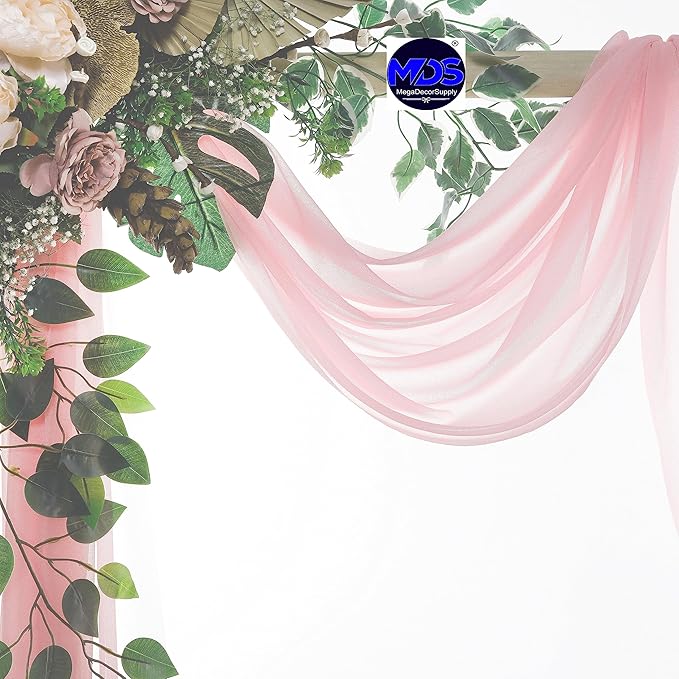 MDS Halloween Chiffon Draping Fabric - 2 Panel, 30" Wide x 75ft Long - Sheer Spooky Arbor & Canopy Drapery for Haunted House Backdrops, Party Ceilings, DIY Costumes & Themed Events - Blush Pink
