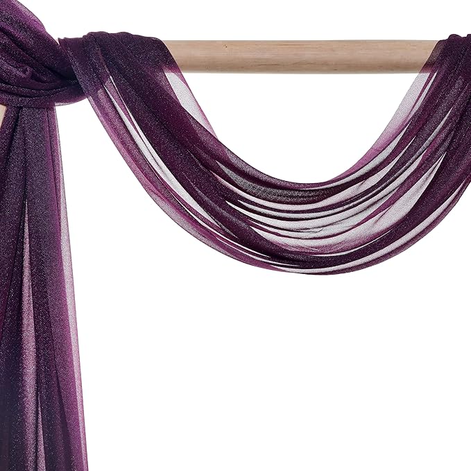 Fabric Sheer Chiffon Eggplant Drapes, 4 Panels 30 x 20 Ft