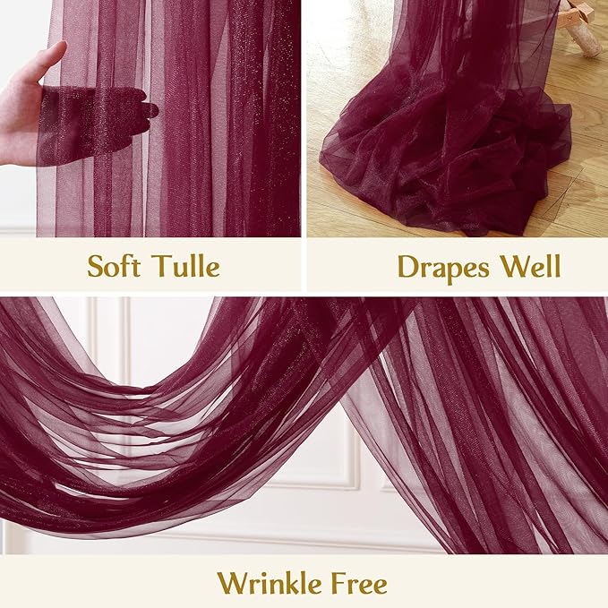 Wedding Arch Draping Fabric Backdrop 1 Panel 30" x 19Ft Burgundy Drapes Curtains for Wedding Reception Sheer Tulle Backdrop Curtain for Ceremony Birthday Party Baby Shower Arbor Ceiling Decorations