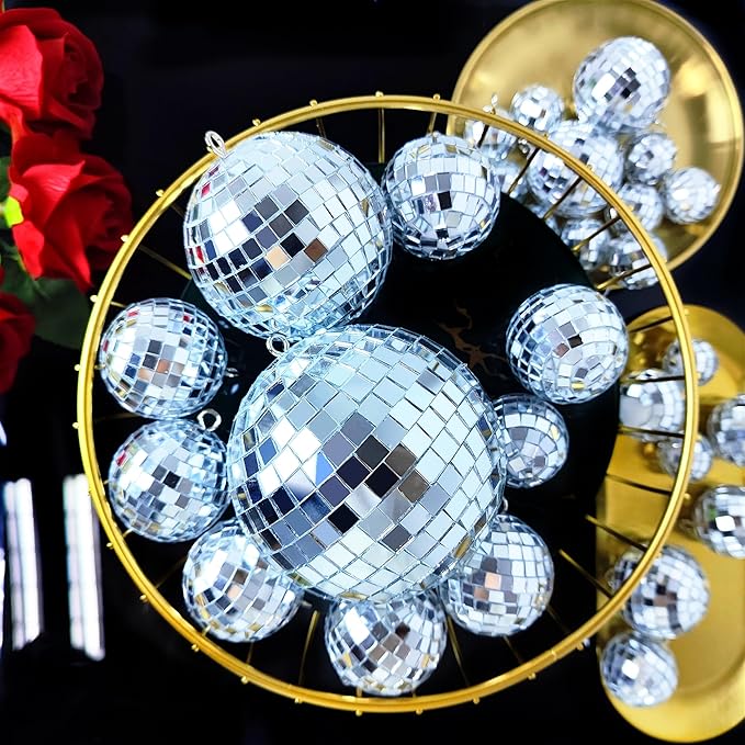 Hanging Disco Ball Ornaments, 54 Pcs Mini Mirror Set in 4 Sizes