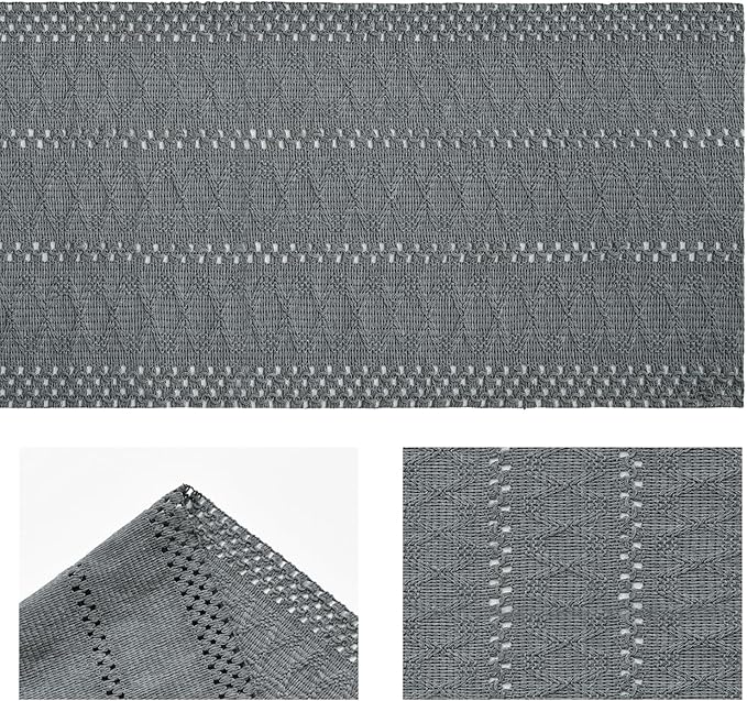 Artoid Mode Dark Grey Farmhouse Woven Rustic Hollow Table Runner, Seasonal Holiday Hollow Kitchen Dining Table Decoration for Home Party Decor 12x60 Inch
