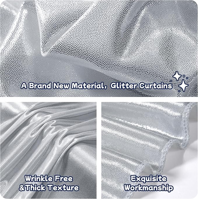 Backdrop Curtain Panels in Silver Glitter, 6 Pieces, 5 x 10 ft Each
