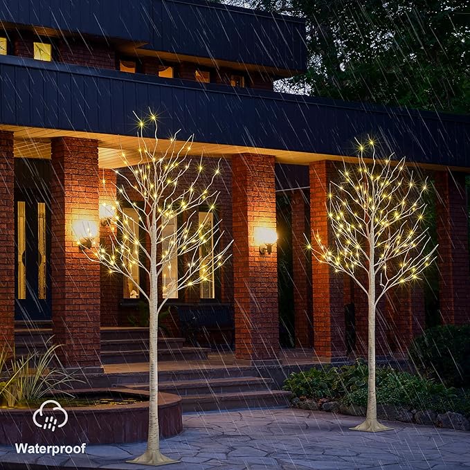 LIGHTSHARE 8 Feet 132L LED Birch Tree Lights, Pack of 2, Warm White, for Holiday Party and Christmas Decoration, Indoor and Outdoor Use