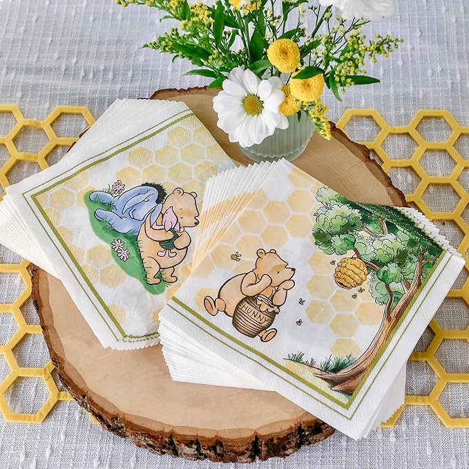 Kate Aspen Honey Bear 78-Piece Winnie Baby Shower Plates and Cups and Napkins Sets for 16 Guests, Classic Winnie Baby Shower Decorations Boy or Girl, Party Paper Plates & Party Supplies