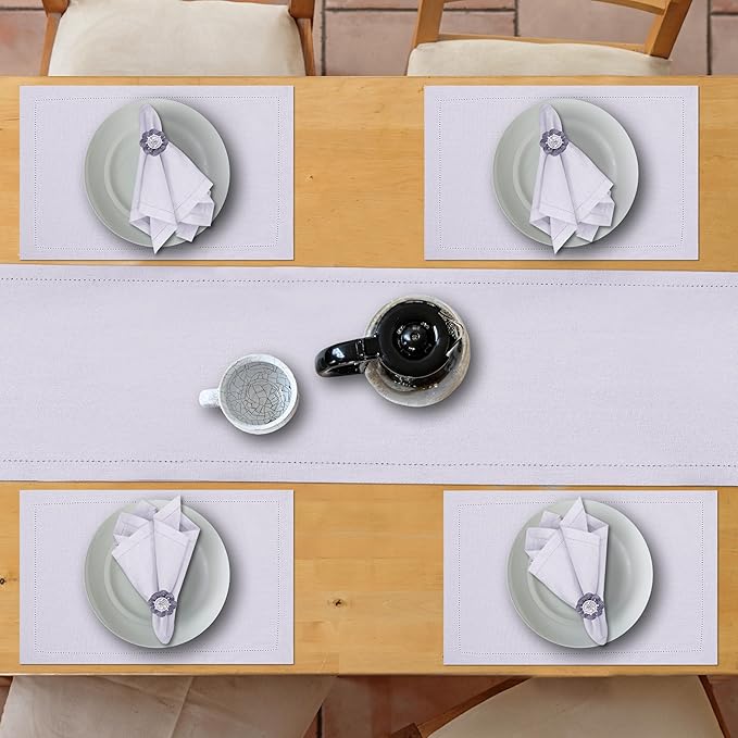 Ruvanti Linen Table Runner 72 Inches, Classic Hemstitch, Washable, Reusable, Non-Slipping, Stain Resistant- Perfect for Parties, Weddings, Dinners, Thanksgiving, Christmas, Indoor use – Lavender Grey
