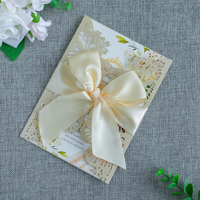 20 PCS 5.12x7.2 Butterfly Quinceanera Invitation, Laser Cut Wedding Invitation Cards with Envelopes for XV Anos Bridal Shower Baby Shower Invite (Shinny Champagne)
