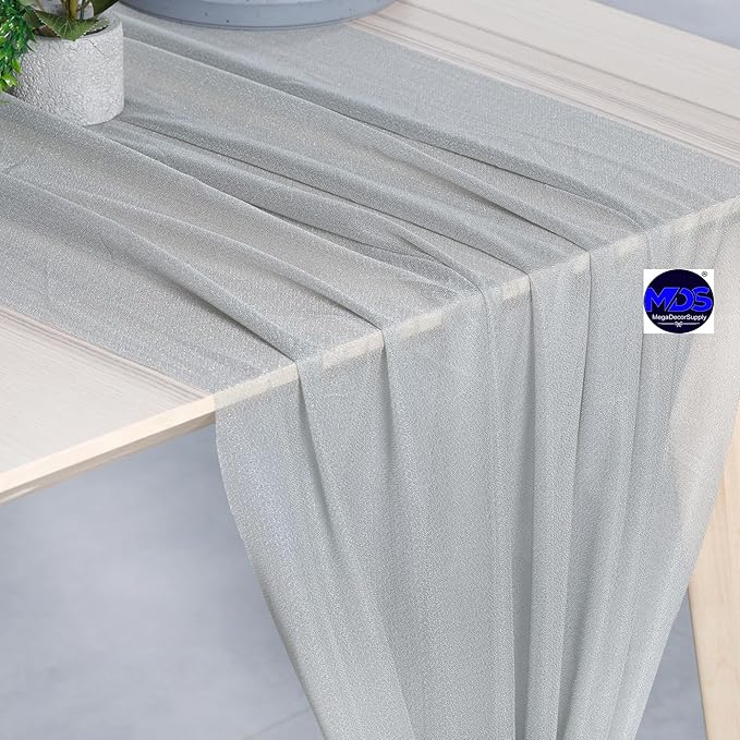 MDS 2 Pack 10ft Chiffon Table Runner 29 x 120 Inches Sheer Wedding Runner Romantic Rustic Table Runner for Wedding Decorations, Birthday Parties, Bridal Shower Party Arch Decor - Gray